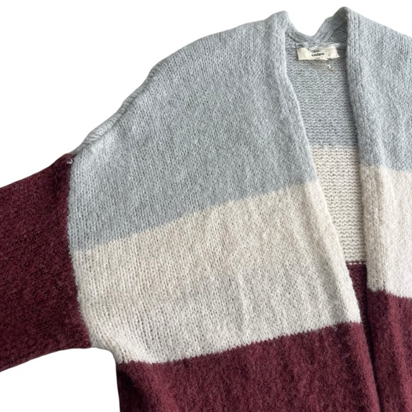 Entro Women’s Med Cream Burgundy Colorblock Stripe Open Duster Longline Cardigan - Picture 6 of 16